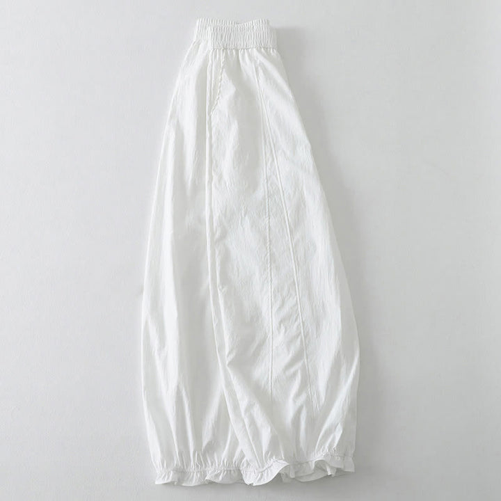 Buddha Stones Pantalon harem minimaliste d'été à ourlet volanté uni, longueur cheville, avec poches - image 14