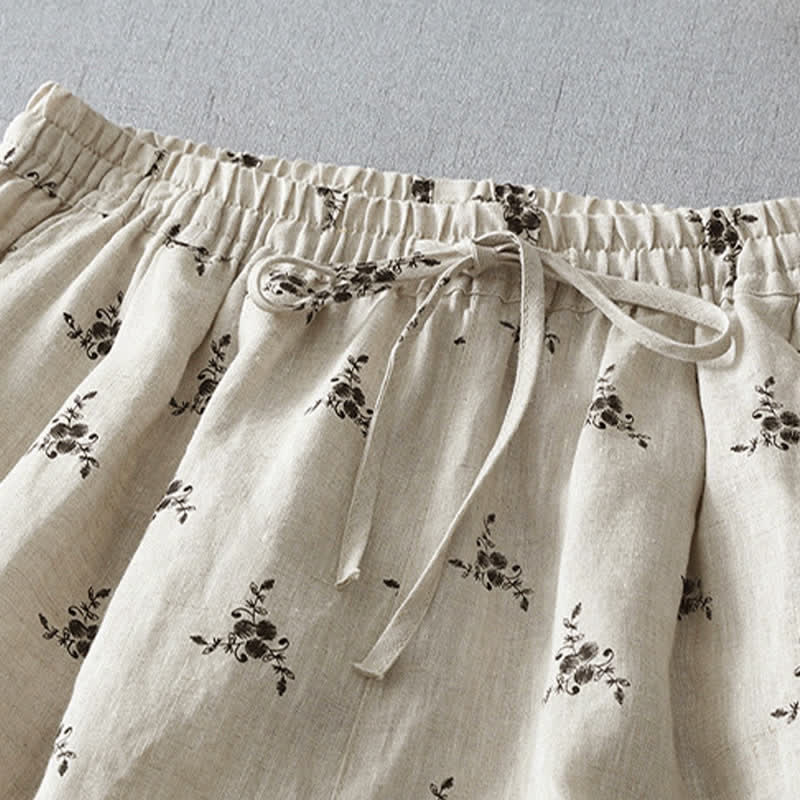 Buddha Stones Pantalon harem d'été décontracté vintage à cordon de serrage, à pois et à fleurs, avec poches - image 1