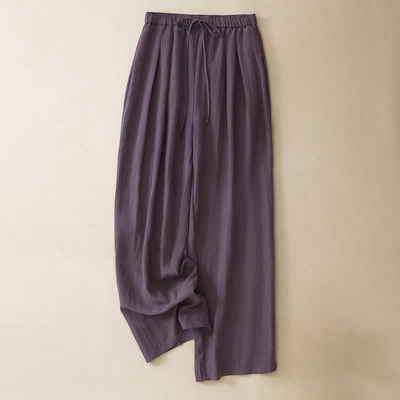 Buddha Stones Pantalon long d'été minimaliste et décontracté pour femme, coupe fuselée, avec cordon de serrage et poches - Violet - US8-10, UK/AU12-14, EU40-42 (2XL) - image 0