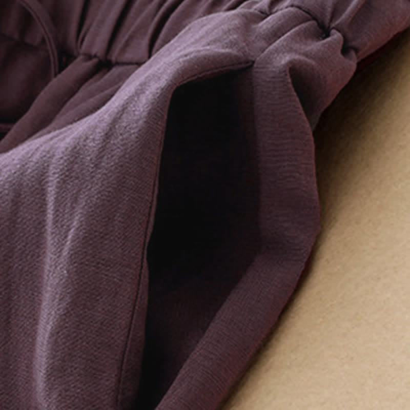 Buddha Stones Pantalon long d'été minimaliste et décontracté pour femme, coupe fuselée, avec cordon de serrage et poches - image 1