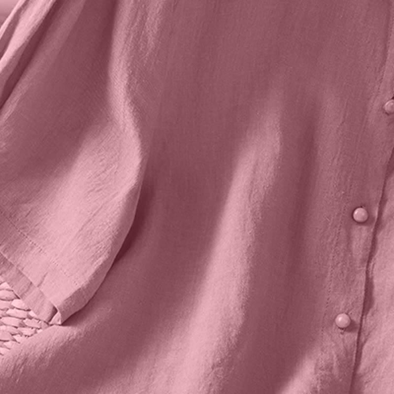 Buddha Stones Chemises d'été minimalistes et décontractées à manches courtes pour femmes, col rond, col boutonné, avec poche plaquée - image 5