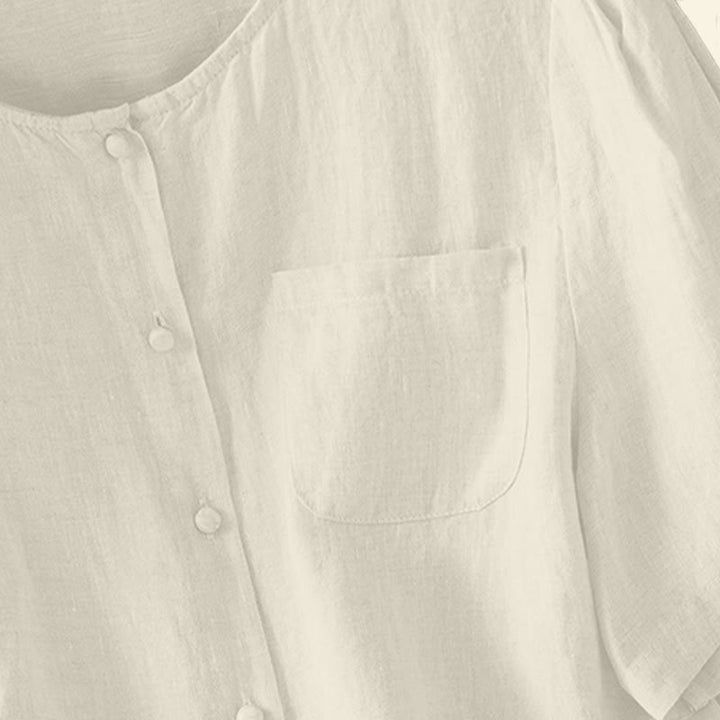 Buddha Stones Chemises d'été minimalistes et décontractées à manches courtes pour femmes, col rond, col boutonné, avec poche plaquée - image 17