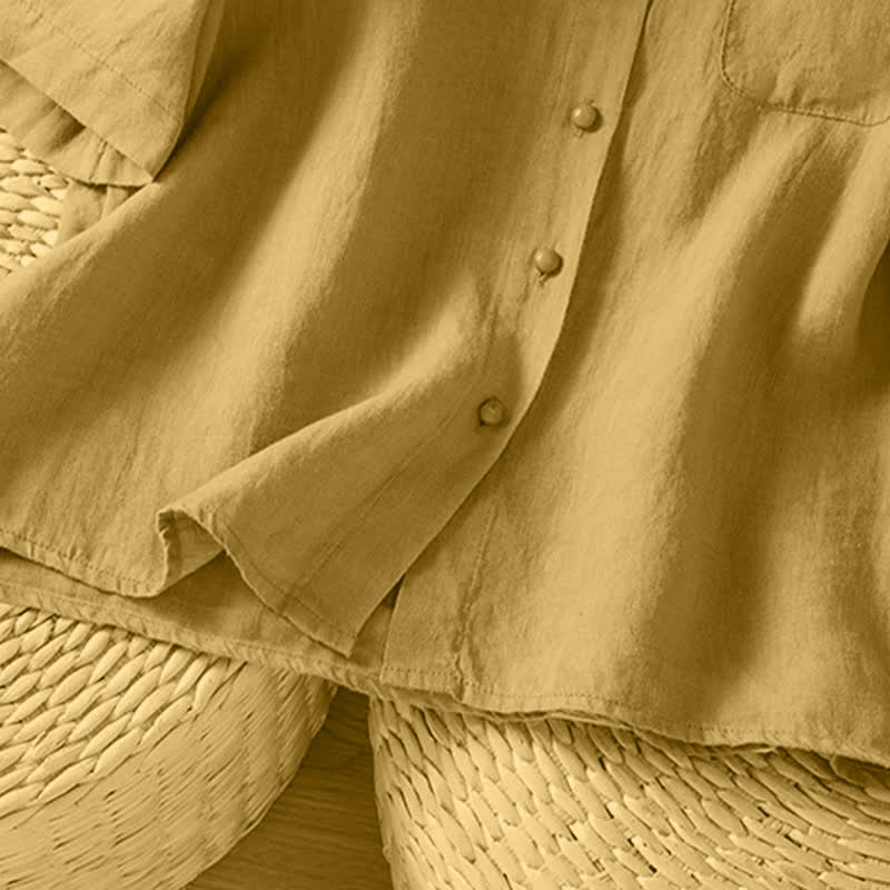 Buddha Stones Chemises d'été minimalistes et décontractées à manches courtes pour femmes, col rond, col boutonné, avec poche plaquée - image 11