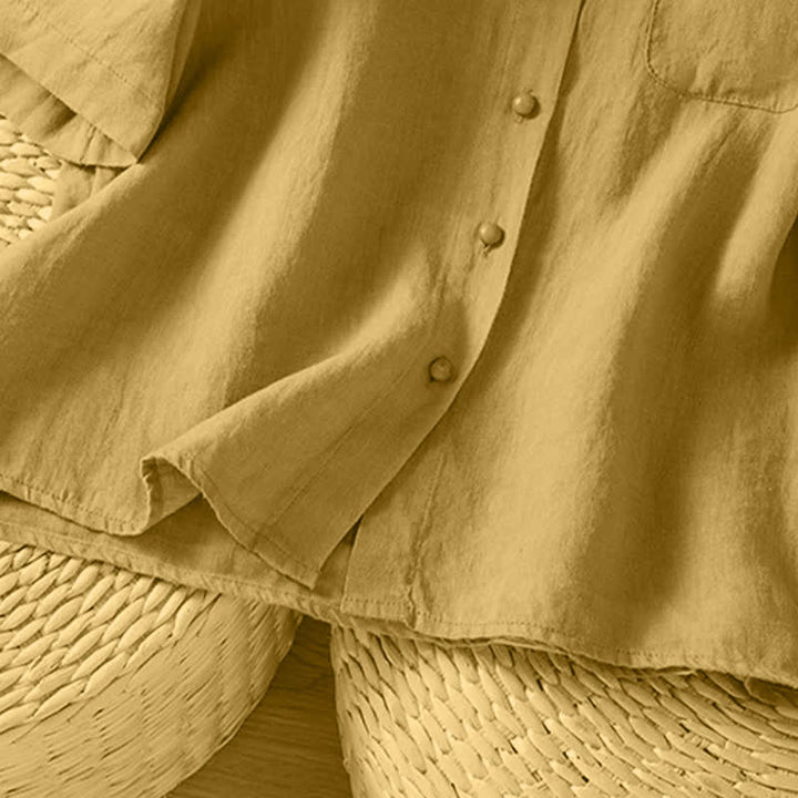 Buddha Stones Chemises d'été minimalistes et décontractées à manches courtes pour femmes, col rond, col boutonné, avec poche plaquée - image 11