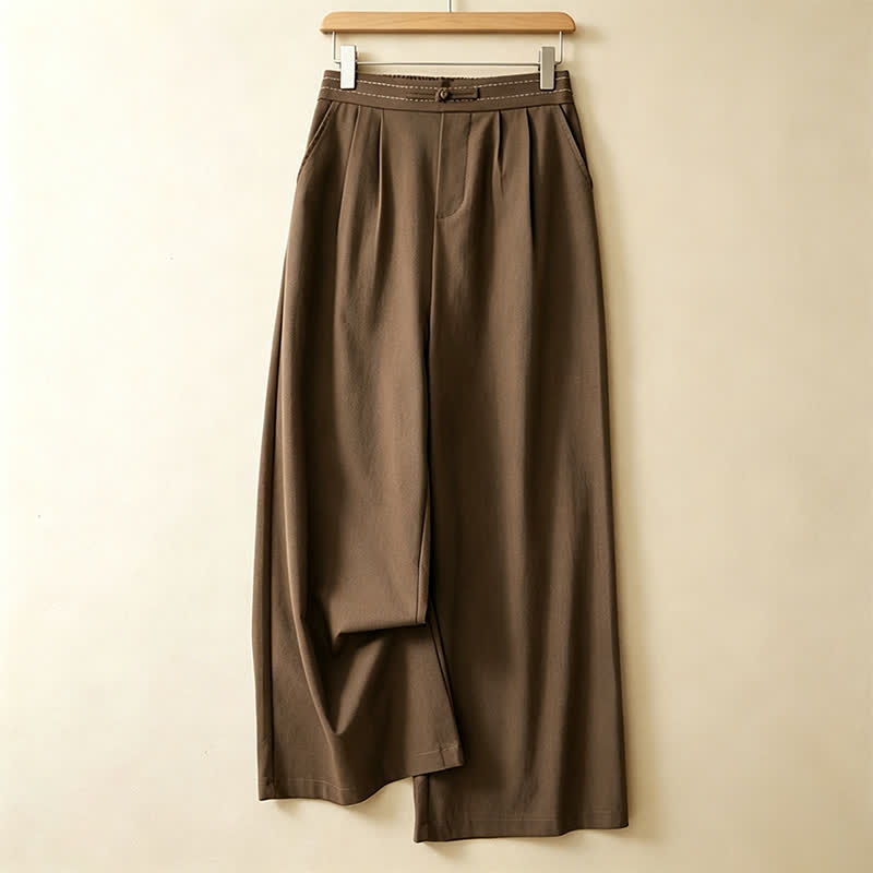 Buddha Stones Pantalon d'été minimaliste décontracté, coupe 7/8, couleur unie, avec un bouton brandebourg et des poches. - Terre de sienne - US12, UK/AU16, EU44 (3XL) - image 0