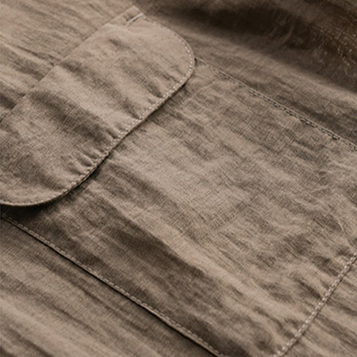 Buddha Stones Chemise d'été décontractée pour homme, col mandarin, demi-boutons, manches courtes, couleur unie, avec poche décorative - image 16