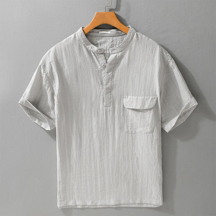 Buddha Stones Chemise d'été décontractée pour homme, col mandarin, demi-boutons, manches courtes, couleur unie, avec poche décorative - Gainsboro - US/UK/AU42, EU52 (3XL) - image 0