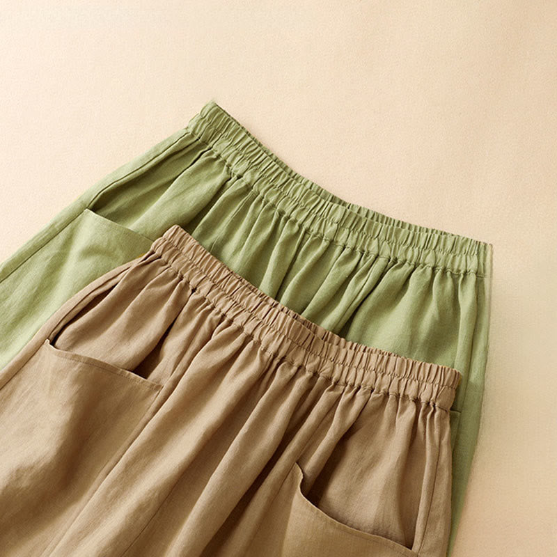 Buddha Stones Pantalon court d'été décontracté, uni, à taille élastique, jambes larges et poches pour femme - image 17
