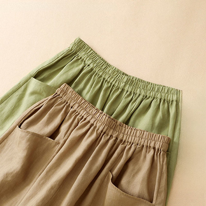 Buddha Stones Pantalon court d'été décontracté, uni, à taille élastique, jambes larges et poches pour femme - image 17