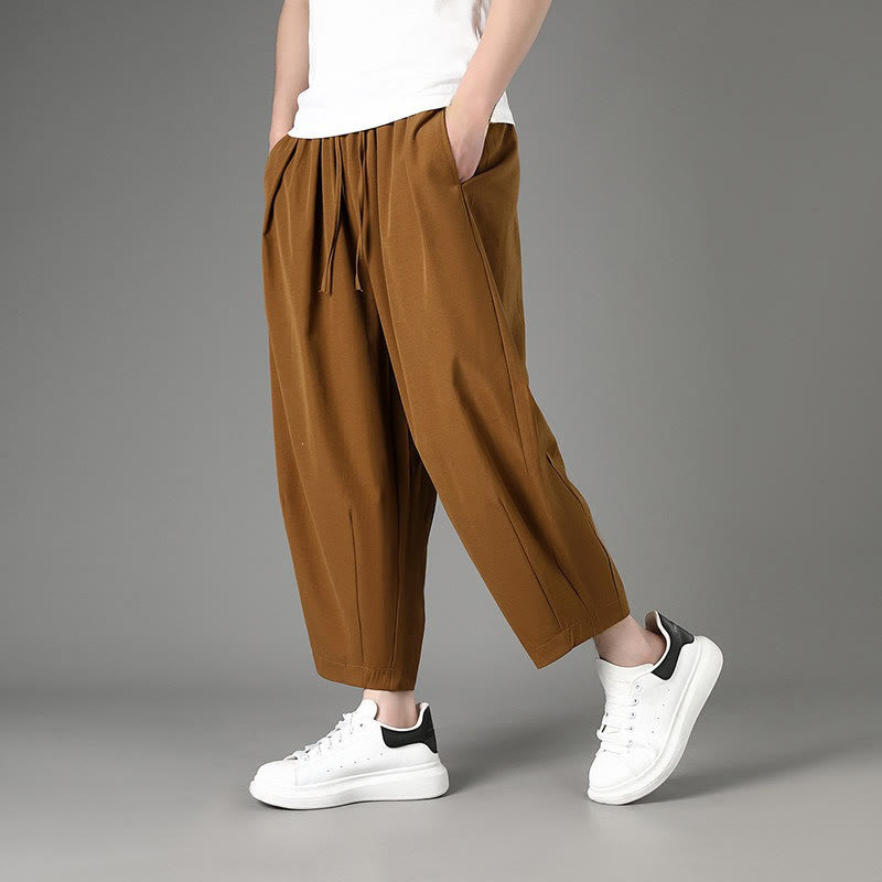 Buddha Stones Pantalon Capri uni décontracté d'été à cordon de serrage minimaliste, style harem pour homme avec poches - Pérou - US/UK/AU46, EU56 (5XL) - image 0