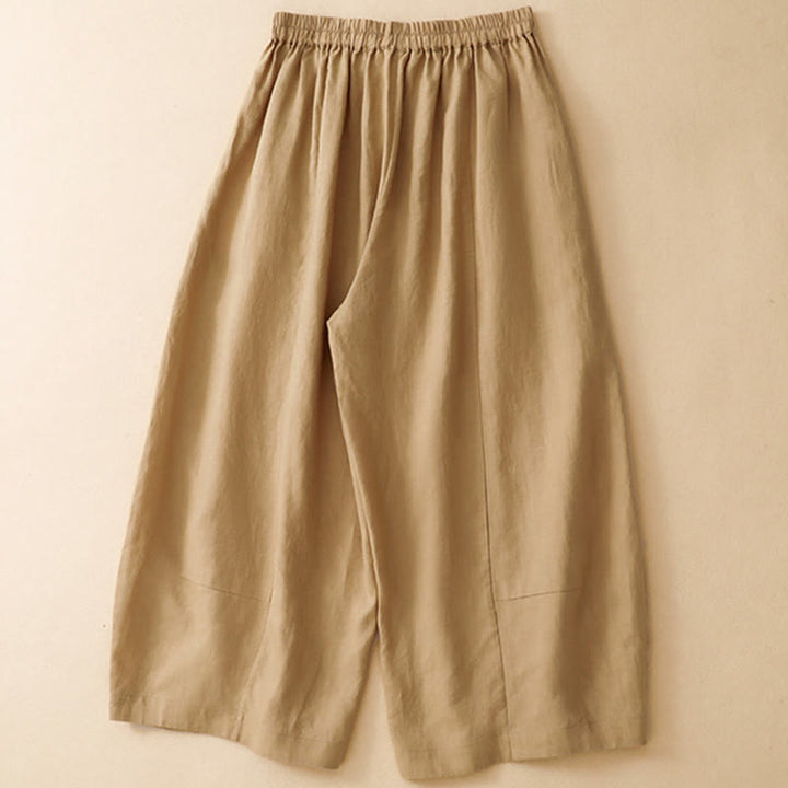 Buddha Stones Pantalon court d'été décontracté, uni, à taille élastique, jambes larges et poches pour femme - image 1