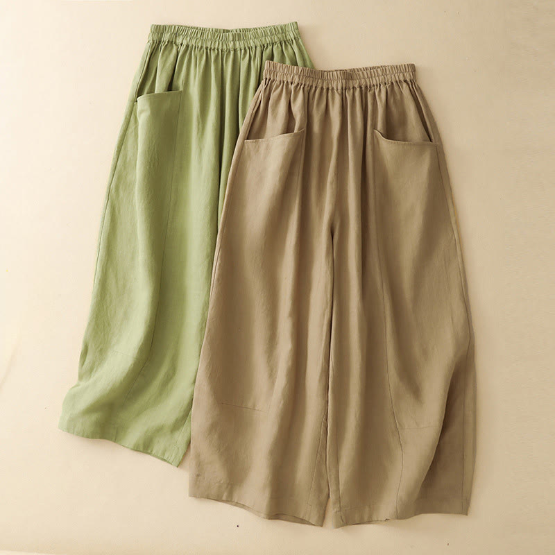 Buddha Stones Pantalon court d'été décontracté, uni, à taille élastique, jambes larges et poches pour femme - image 15