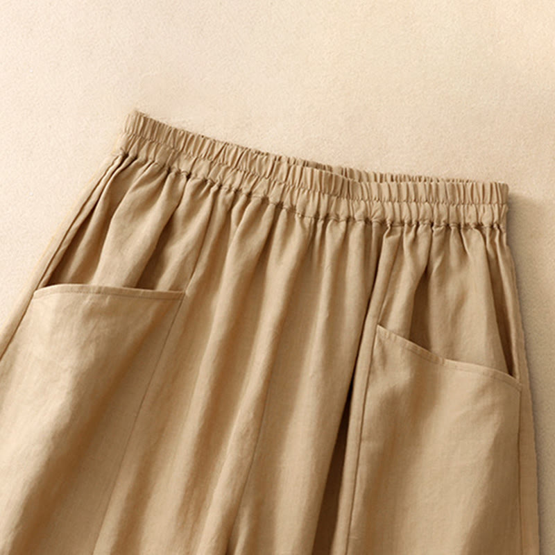 Buddha Stones Pantalon court d'été décontracté, uni, à taille élastique, jambes larges et poches pour femme - image 2