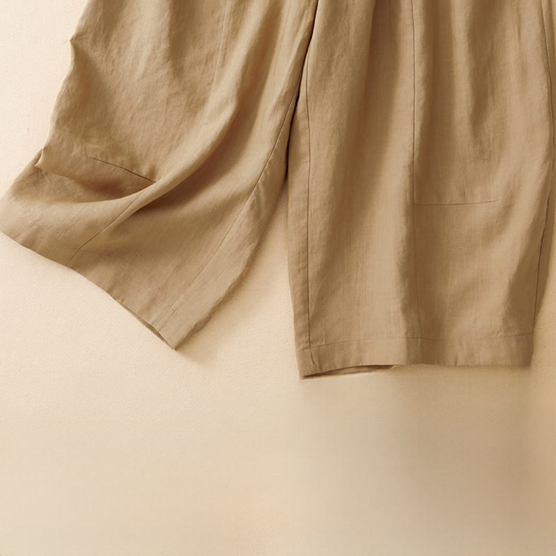 Buddha Stones Pantalon court d'été décontracté, uni, à taille élastique, jambes larges et poches pour femme - image 7