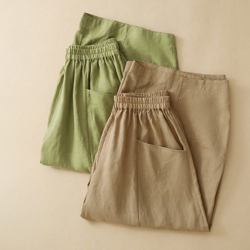 Buddha Stones Pantalon court d'été décontracté, uni, à taille élastique, jambes larges et poches pour femme - image 16