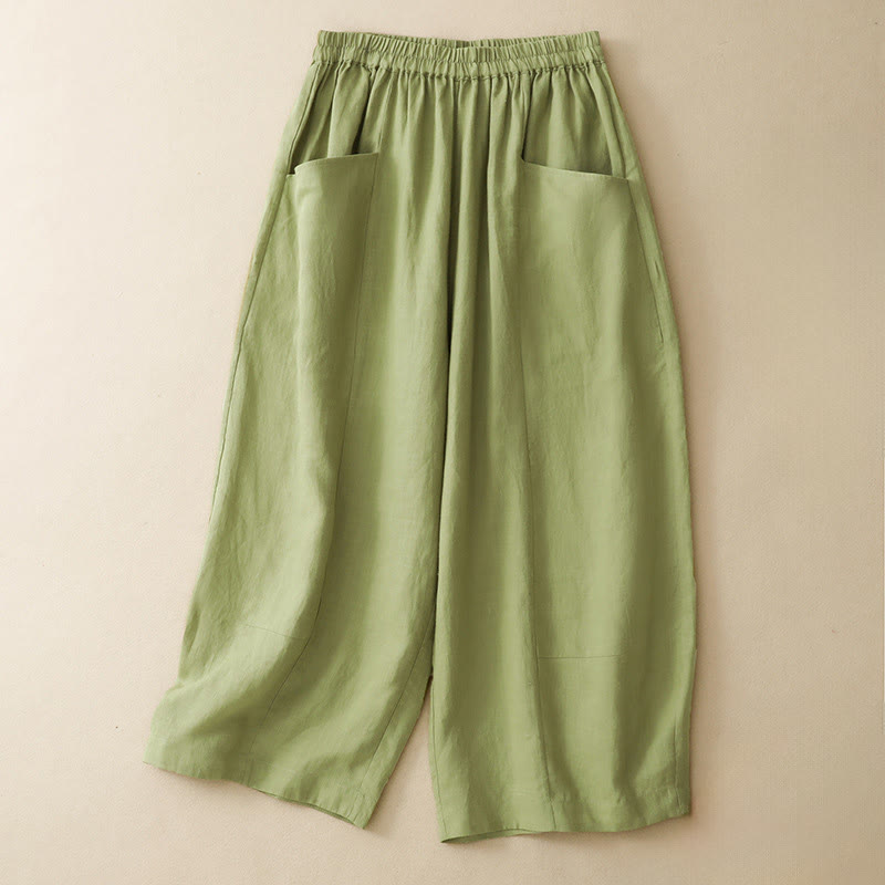 Buddha Stones Pantalon court d'été décontracté, uni, à taille élastique, jambes larges et poches pour femme - Vert clair - US12, UK/AU16, EU44 (2XL) - image 10