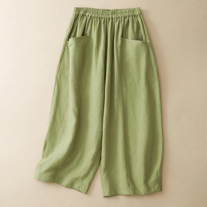 Buddha Stones Pantalon court d'été décontracté, uni, à taille élastique, jambes larges et poches pour femme - Vert clair - US12, UK/AU16, EU44 (2XL) - image 10