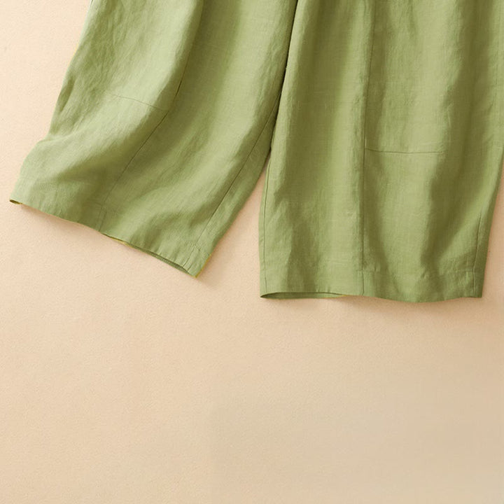 Buddha Stones Pantalon court d'été décontracté, uni, à taille élastique, jambes larges et poches pour femme - image 14