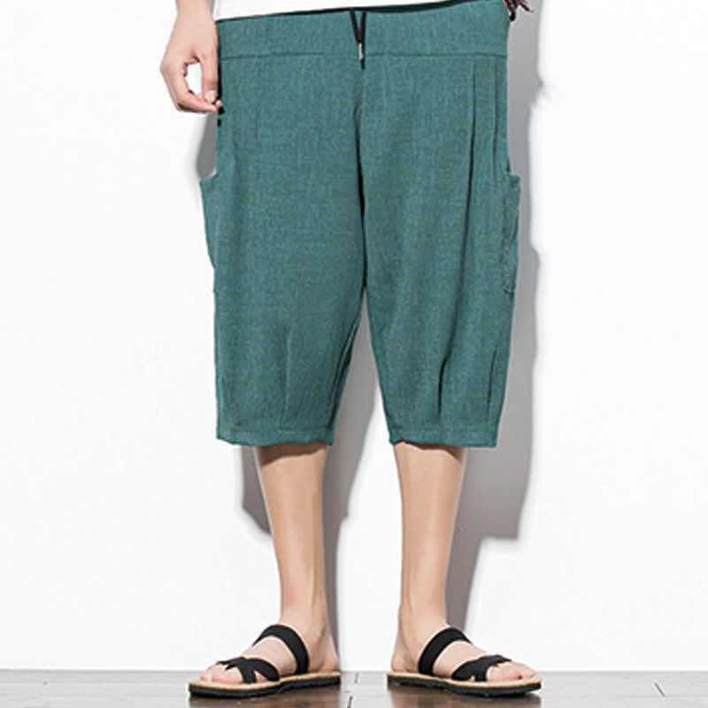 Buddha Stones Pantalon court d'été minimaliste et décontracté pour homme, avec cordon de serrage et poches. - image 1