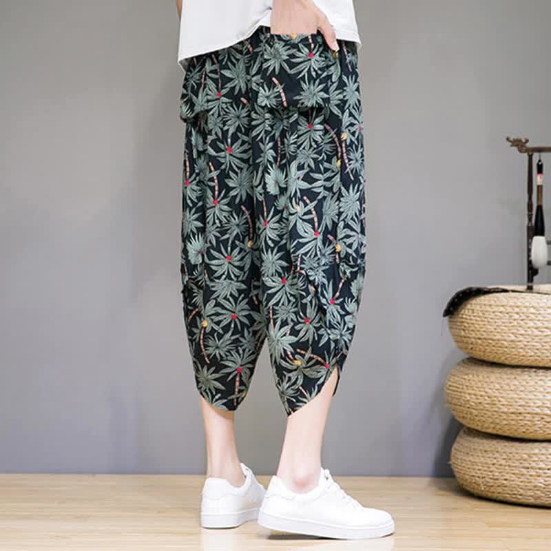 Buddha Stones Pantalon Capri fleuri bohème décontracté d'été à cordon de serrage avec poches pour homme - image 3