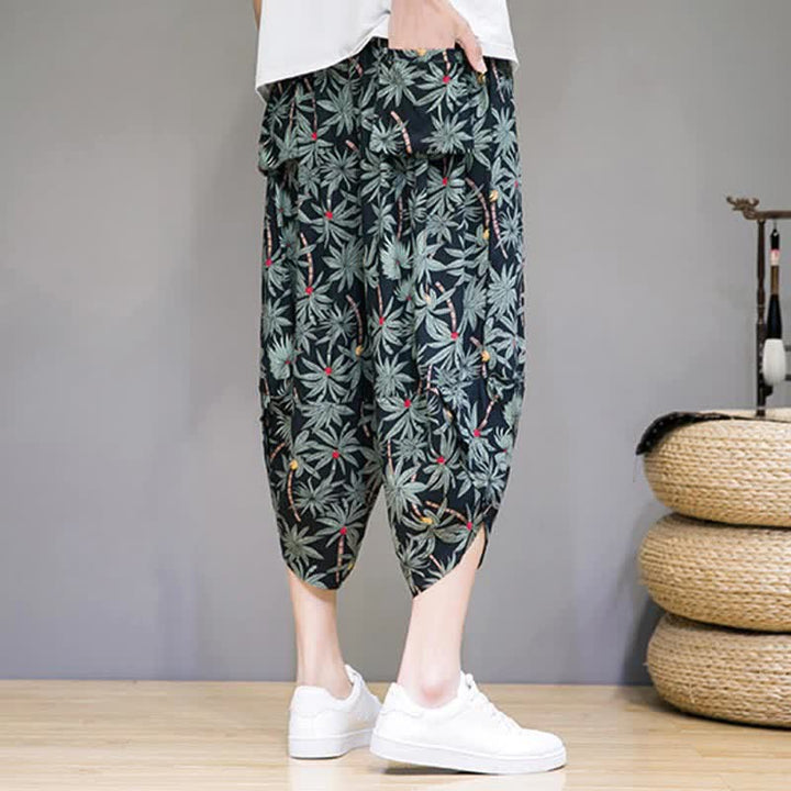Buddha Stones Pantalon Capri fleuri bohème décontracté d'été à cordon de serrage avec poches pour homme - image 3