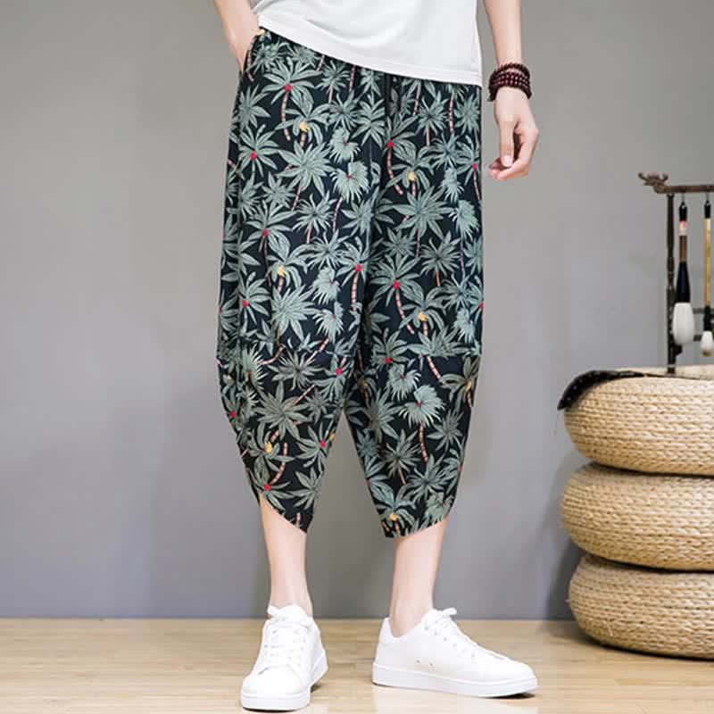 Buddha Stones Pantalon Capri fleuri bohème décontracté d'été à cordon de serrage avec poches pour homme - image 1