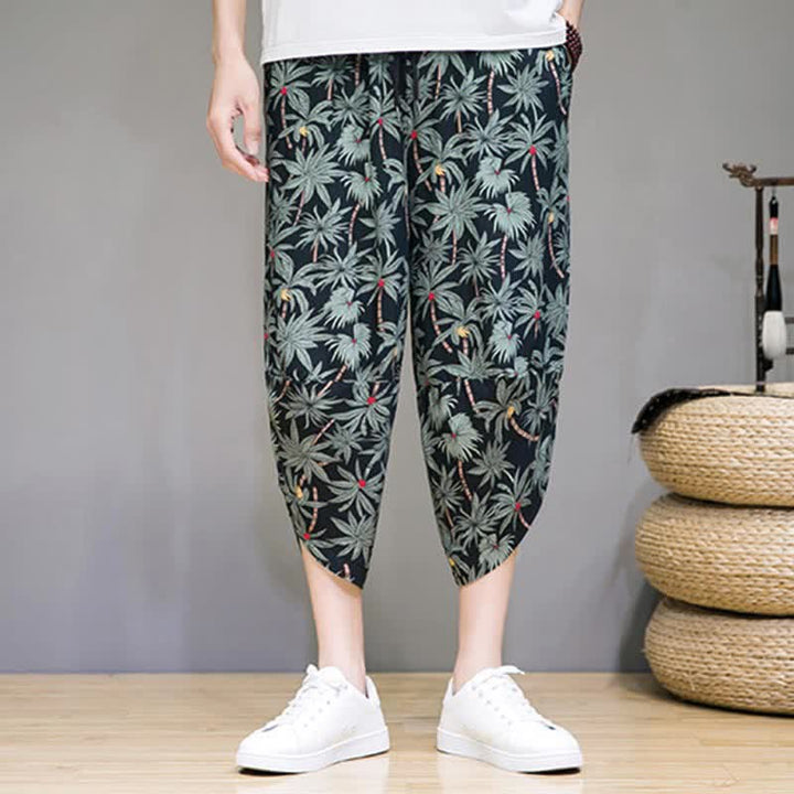 Buddha Stones Pantalon Capri fleuri bohème décontracté d'été à cordon de serrage avec poches pour homme - image 4