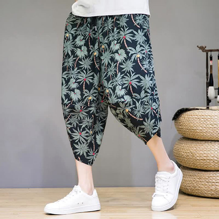 Buddha Stones Pantalon Capri fleuri bohème décontracté d'été à cordon de serrage avec poches pour homme - image 2