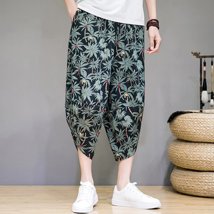 Buddha Stones Pantalon Capri fleuri bohème décontracté d'été à cordon de serrage avec poches pour homme - image 1