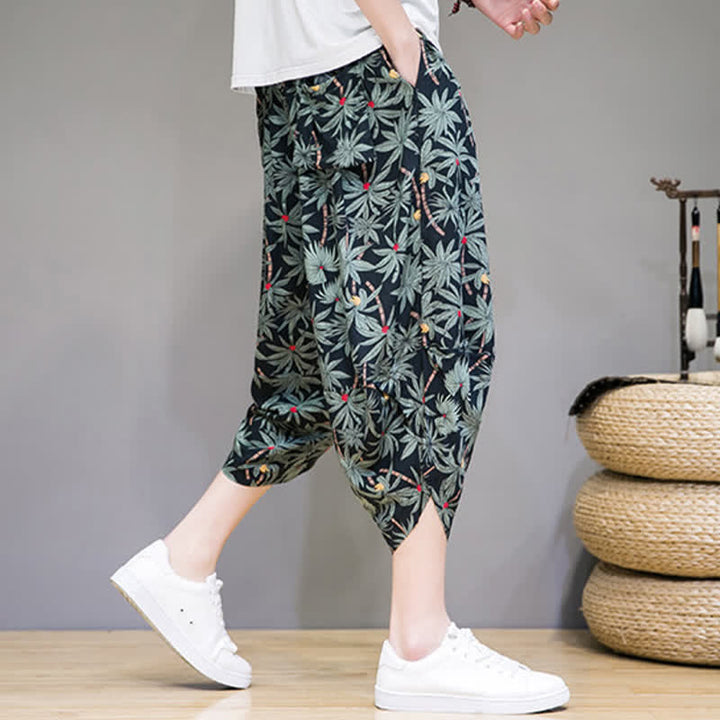 Buddha Stones Pantalon Capri fleuri bohème décontracté d'été à cordon de serrage avec poches pour homme - image 5