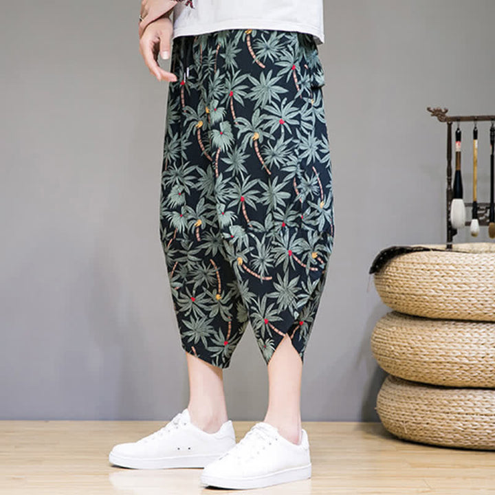 Buddha Stones Pantalon Capri fleuri bohème décontracté d'été à cordon de serrage avec poches pour homme - image 6