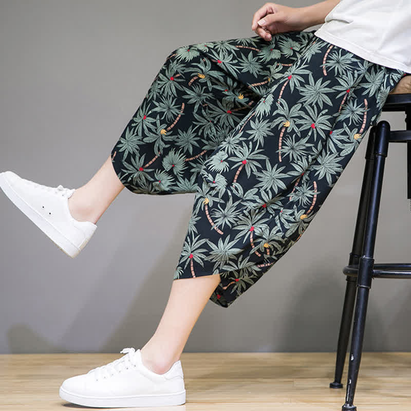 Buddha Stones Pantalon Capri fleuri bohème décontracté d'été à cordon de serrage avec poches pour homme - image 7