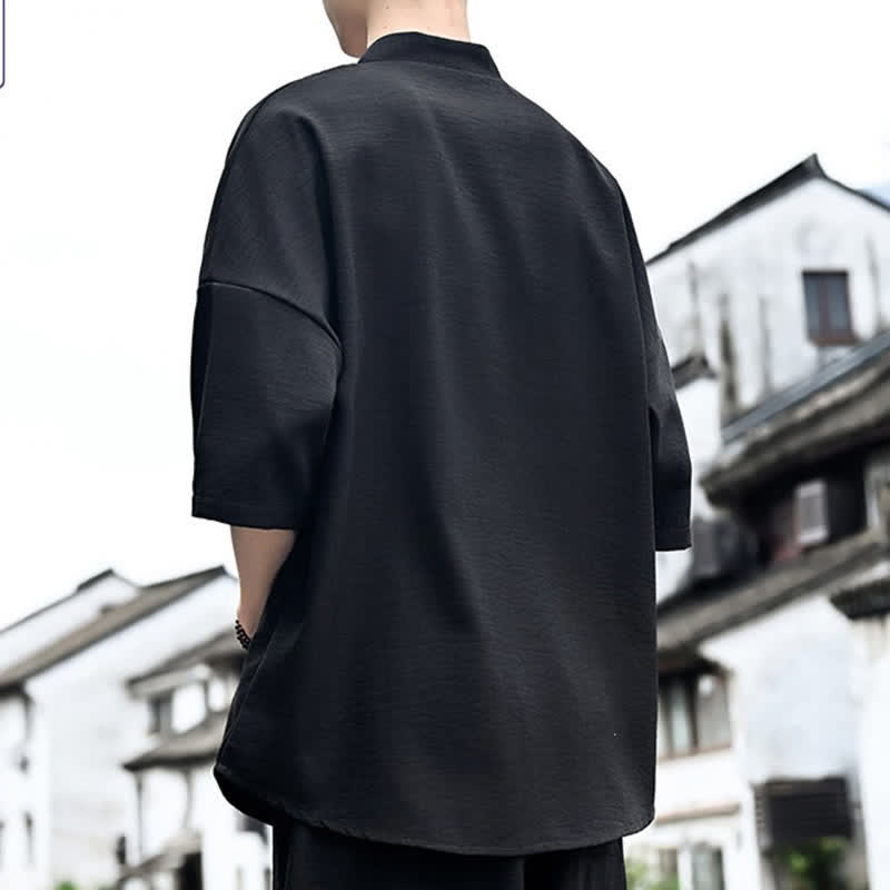 Buddha Stones T-shirts d'été minimalistes et décontractés à fente latérale, unis, à manches courtes pour hommes - image 10