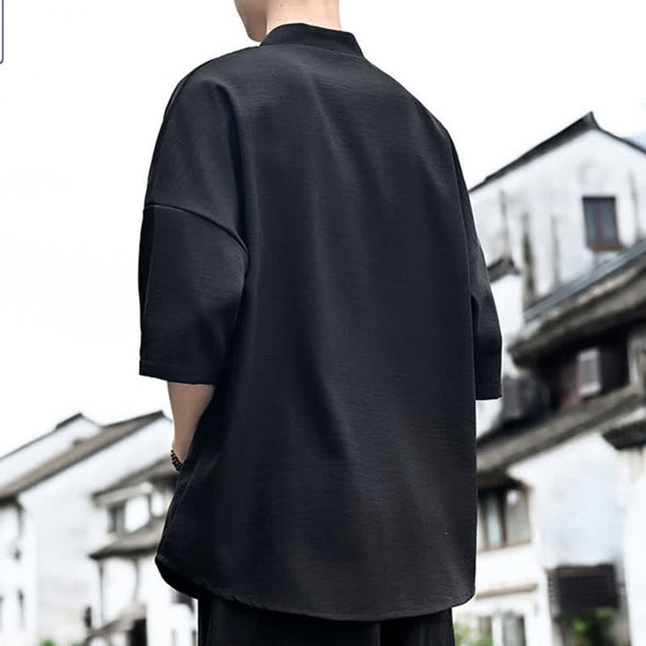 Buddha Stones T-shirts d'été minimalistes et décontractés à fente latérale, unis, à manches courtes pour hommes - image 10