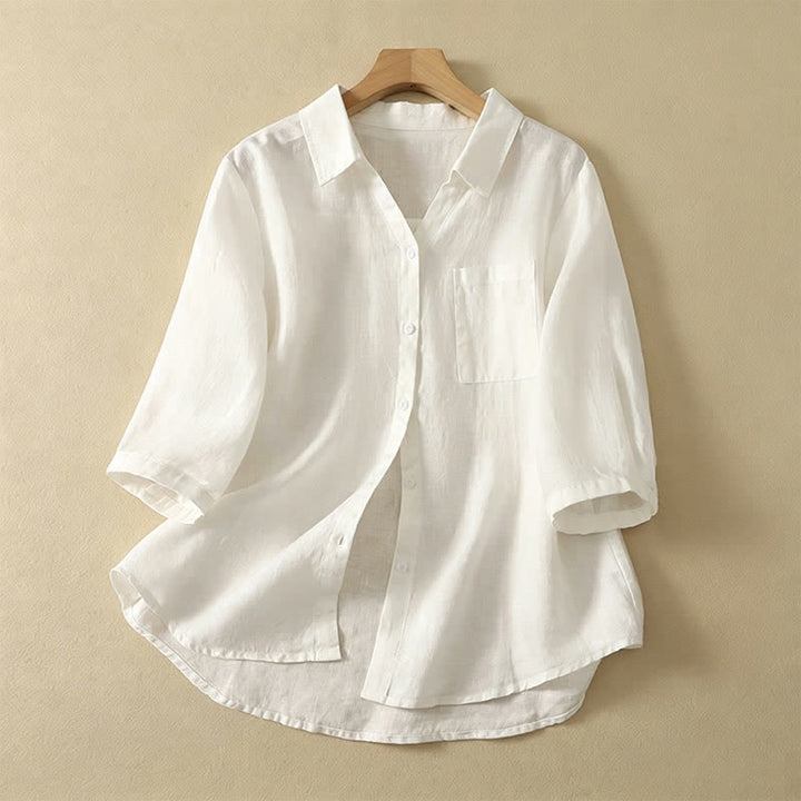Buddha Stones Chemises d'été minimalistes et décontractées à manches courtes pour femmes, boutonnées, unies, avec poche - Blanc - US8-10, UK/AU12-14, EU40-42 (2XL) - image 15