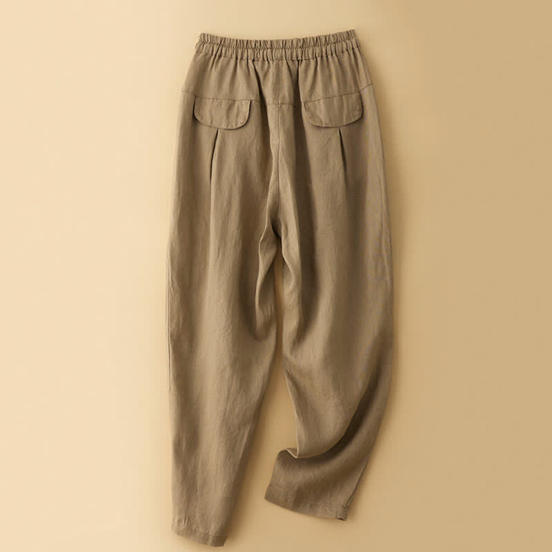 Buddha Stones Pantalon harem minimaliste décontracté d'été à cordon de serrage, couleur unie, longueur cheville, avec poches - image 1