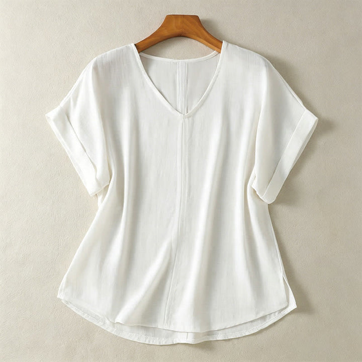 Buddha Stones T-shirts d'été minimalistes à manches courtes et col en V pour femmes - Blanc - US8-10, UK/AU12-14, EU40-42 (2XL) - image 11