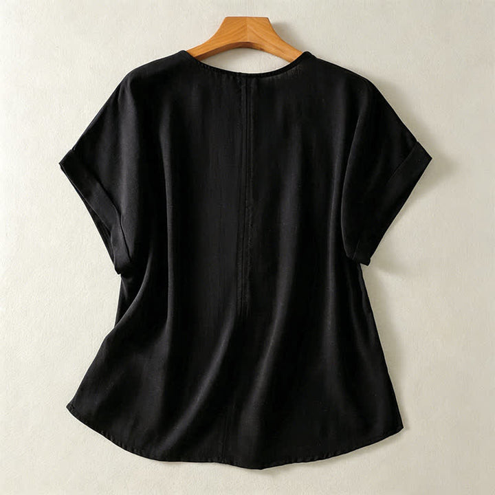 Buddha Stones T-shirts d'été minimalistes à manches courtes et col en V pour femmes - Noir - US8-10, UK/AU12-14, EU40-42 (2XL) - image 7