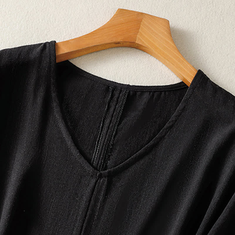 Buddha Stones T-shirts d'été minimalistes à manches courtes et col en V pour femmes - image 8