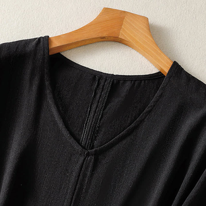 Buddha Stones T-shirts d'été minimalistes à manches courtes et col en V pour femmes - image 8