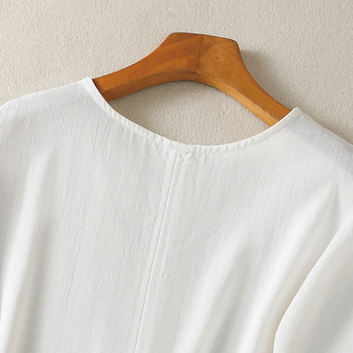 Buddha Stones T-shirts d'été minimalistes à manches courtes et col en V pour femmes - image 14