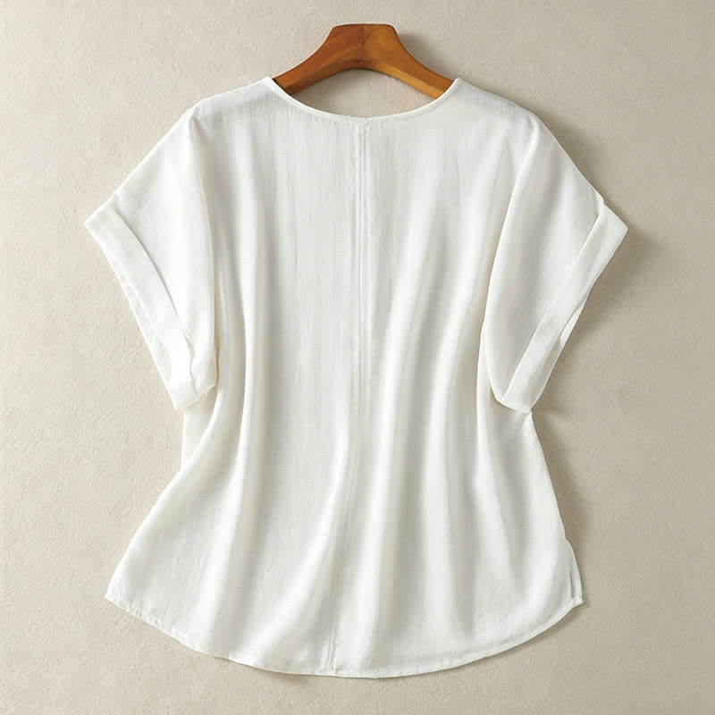 Buddha Stones T-shirts d'été minimalistes à manches courtes et col en V pour femmes - image 12