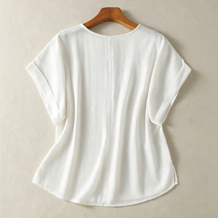 Buddha Stones T-shirts d'été minimalistes à manches courtes et col en V pour femmes - image 12