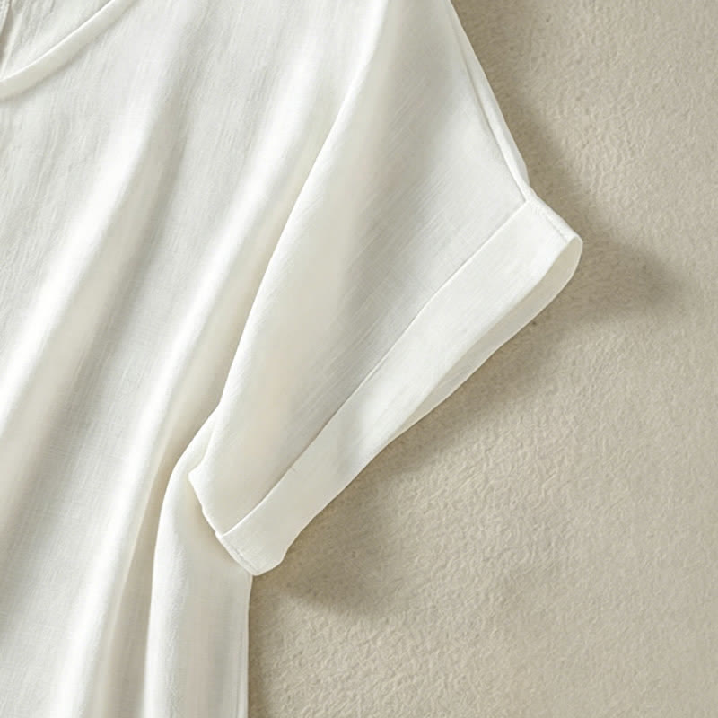 Buddha Stones T-shirts d'été minimalistes à manches courtes et col en V pour femmes - image 18