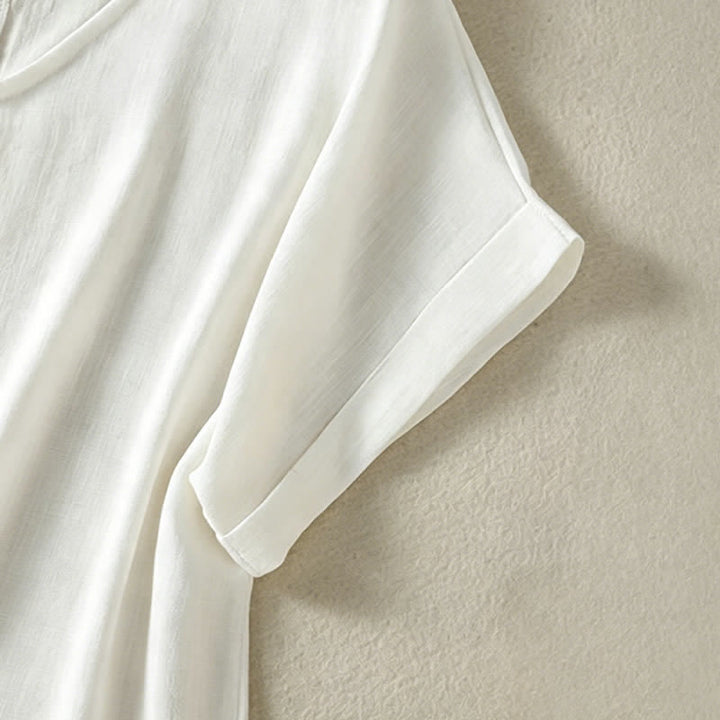 Buddha Stones T-shirts d'été minimalistes à manches courtes et col en V pour femmes - image 18