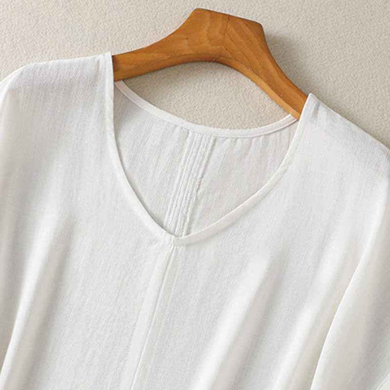 Buddha Stones T-shirts d'été minimalistes à manches courtes et col en V pour femmes - image 13