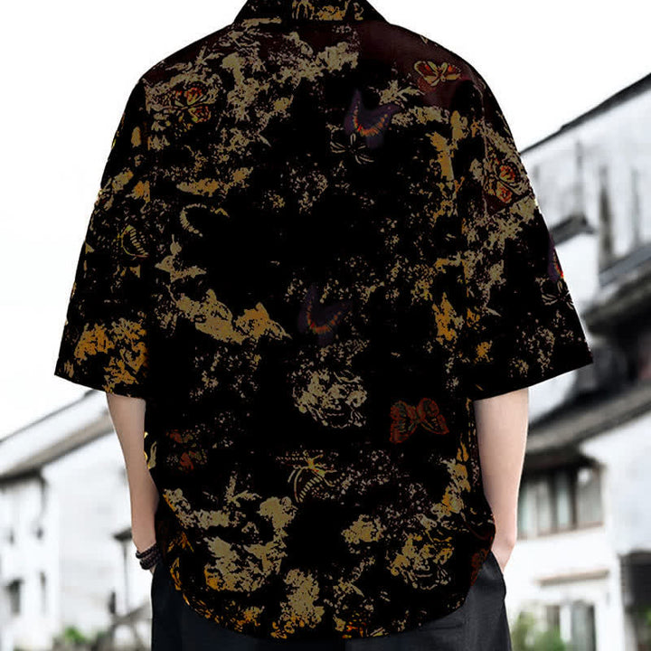 Buddha Stones T-shirts à manches courtes pour hommes, style Tang, imprimé floral, col en V, été décontracté - image 7
