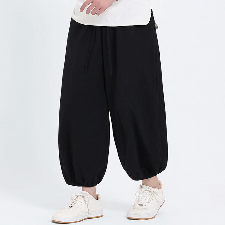 Buddha Stones Pantalon sarouel d'été décontracté à cordon de serrage, couleur unie, court, style Tang, avec poches - image 11