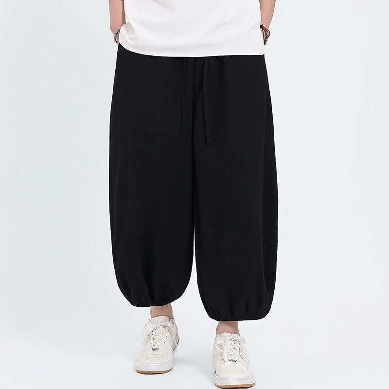 Buddha Stones Pantalon sarouel d'été décontracté à cordon de serrage, couleur unie, court, style Tang, avec poches - image 9
