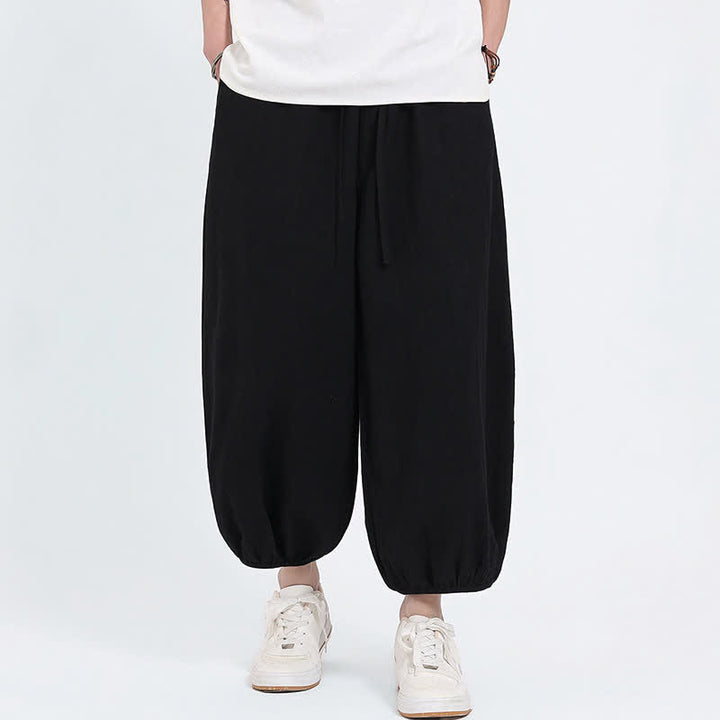 Buddha Stones Pantalon sarouel d'été décontracté à cordon de serrage, couleur unie, court, style Tang, avec poches - image 9